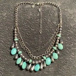 🌹Charming Charlie silver and turquoise triple strand necklace